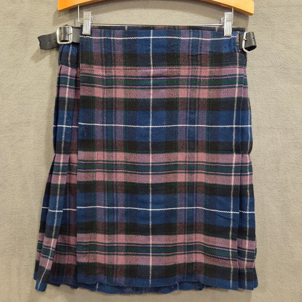 Vintage Scottish Design Tartans Blue‎ Pink Plaid Pleated Kilt Skirt Size 32